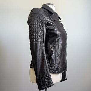 Black %100 Leather Moto Jacket Small Medium Bikercore Lined
